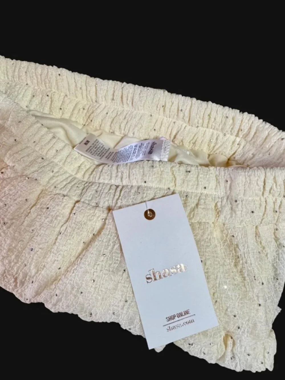 NWT Shasa Women's Cream/White Ruffle Mini Skirt with Embellishments, Size M